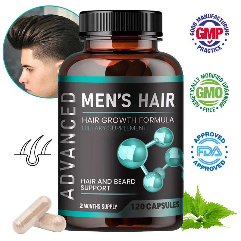 Hair Growth Vitamins for Men - Thick Hair and Beard - Helps with Thinning and Hair Loss, Natural Dietary Supplement Hair Growth Vitamins for Men - Thick Hair and Beard - Helps with Thinning and Hair Loss, Natural Dietary Supplement