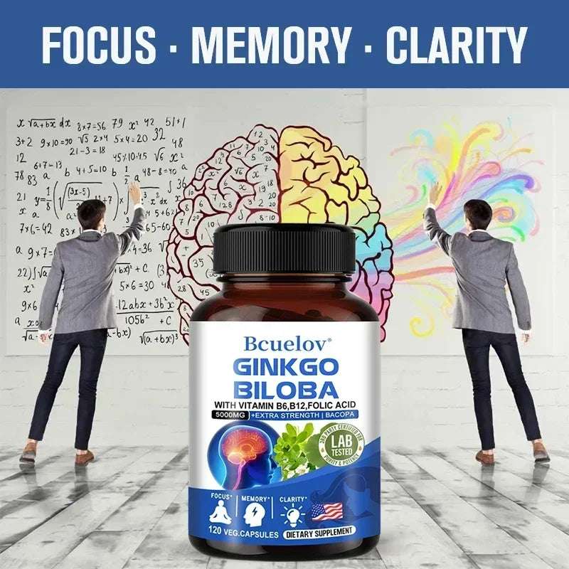 Ginkgo Biloba Capsules Memory Support Supplement, Brain Function & Mental Alertness, Focus, Concentration, with Vitamin B6 B12 Ginkgo Biloba Capsules Memory Support Supplement, Brain Function & Mental Alertness, Focus, Concentration, with Vitamin B6 B12