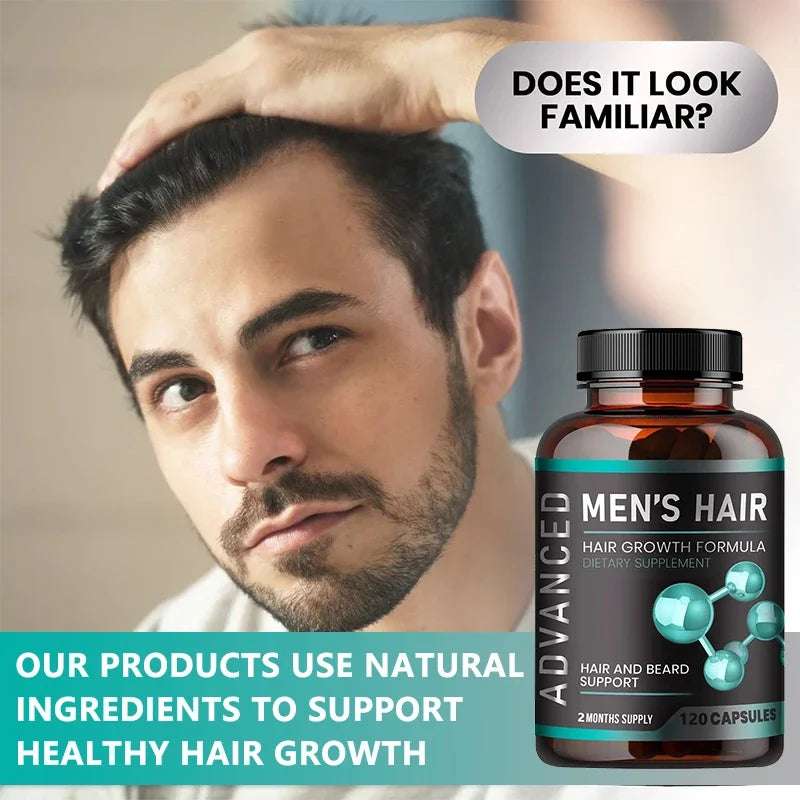 Hair Growth Vitamins for Men - Thick Hair and Beard - Helps with Thinning and Hair Loss, Natural Dietary Supplement Hair Growth Vitamins for Men - Thick Hair and Beard - Helps with Thinning and Hair Loss, Natural Dietary Supplement