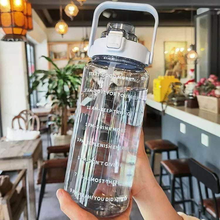 2L Water Bottle Portable Straw Plastic Water Cup for Outdoor Sports Fitness Adult High Value Big Fat Cup with Time Marker 2L Water Bottle Portable Straw Plastic Water Cup for Outdoor Sports Fitness Adult High Value Big Fat Cup with Time Marker