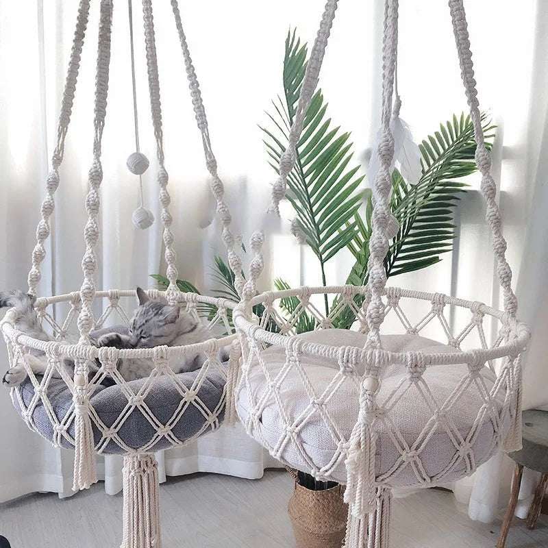 New Pet Hammock Cat Swing Hand Woven Cotton Rope Cats Hanging Basket  Kitten Hanging String Den Indoor Pend Nest Pets Supplies New Pet Hammock Cat Swing Hand Woven Cotton Rope Cats Hanging Basket  Kitten Hanging String Den Indoor Pend Nest Pets Supplies