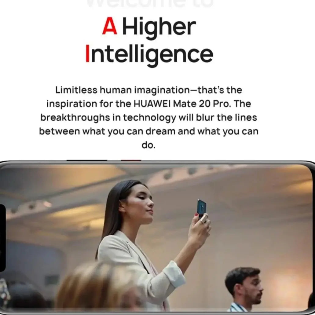 Huawei Mate 20 Pro 8GB 256GB unlocked lifestyle image of woman holding phone taking photo at an event Huawei Mate 20 Pro 8GB 256GB unlocked lifestyle image of woman holding phone taking photo at an event