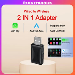 2in1 Wired to Wireless CarPlay Android Auto Adapter for OEM Car Stereo With USB Plug and Play 2in1 Wired to Wireless CarPlay Android Auto Adapter for OEM Car Stereo With USB Plug and Play