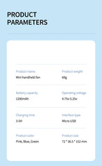 1200mAh Mini Portable FansHandheld USB Rechargeable Quiet Handheld FanAir cooler Outdoor Travel Hand Fans ventilation Fan 1200mAh Mini Portable FansHandheld USB Rechargeable Quiet Handheld FanAir cooler Outdoor Travel Hand Fans ventilation Fan