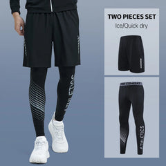 2-piece tight pants men's cycling base fitness shorts quick drying high elasticity sports set running training compression 2-piece tight pants men's cycling base fitness shorts quick drying high elasticity sports set running training compression