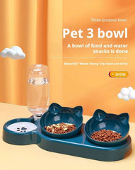 Pet Bowls With Water Feeder, 3 In 1 Ear Design Tilted Cat Water And Food Bowl Set With Gravity Water Bottle For Neck Protection Pet Bowls With Water Feeder, 3 In 1 Ear Design Tilted Cat Water And Food Bowl Set With Gravity Water Bottle For Neck Protection