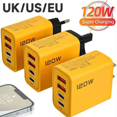 120W Fast Charging 4 Ports Mobile Phone Charger QC3.0 USB Type C Chargers Dual PD Wall Adapter EU/US/UK Plug for iPhone15 Xiaomi 120W Fast Charging 4 Ports Mobile Phone Charger QC3.0 USB Type C Chargers Dual PD Wall Adapter EU/US/UK Plug for iPhone15 Xiaomi