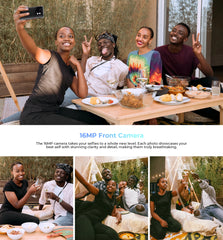 Friends taking a group selfie at outdoor dinner using HOTWAV Cyber 13 Pro smartphone showcasing 16MP front camera Friends taking a group selfie at outdoor dinner using HOTWAV Cyber 13 Pro smartphone showcasing 16MP front camera