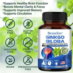 Ginkgo Biloba Capsules Memory Support Supplement, Brain Function & Mental Alertness, Focus, Concentration, with Vitamin B6 B12 Ginkgo Biloba Capsules Memory Support Supplement, Brain Function & Mental Alertness, Focus, Concentration, with Vitamin B6 B12
