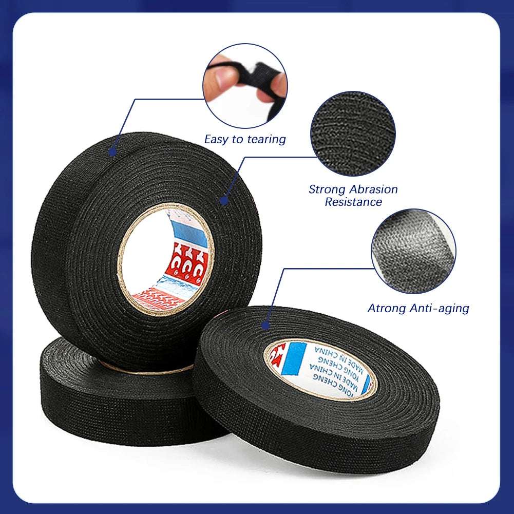 15M 9/15/19/25/32MM Heat-resistant Adhesive Cloth Fabric Tape For Automotive Cable Tape Harness Wiring Loom Electrical Heat Tape 15M 9/15/19/25/32MM Heat-resistant Adhesive Cloth Fabric Tape For Automotive Cable Tape Harness Wiring Loom Electrical Heat Tape