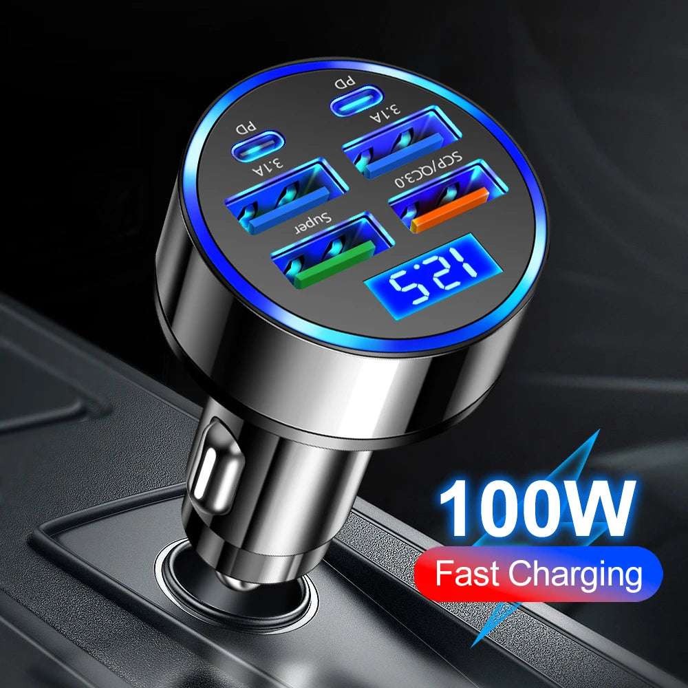 100W 6 Ports Car Charger Fast Charging PD QC3.0 USB C Car Phone Charger Type C Adapter in Car For iPhone Samsung Huawei Xiaomi 100W 6 Ports Car Charger Fast Charging PD QC3.0 USB C Car Phone Charger Type C Adapter in Car For iPhone Samsung Huawei Xiaomi