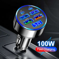 100W 6 Ports Car Charger Fast Charging PD QC3.0 USB C Car Phone Charger Type C Adapter in Car For iPhone Samsung Huawei Xiaomi 100W 6 Ports Car Charger Fast Charging PD QC3.0 USB C Car Phone Charger Type C Adapter in Car For iPhone Samsung Huawei Xiaomi