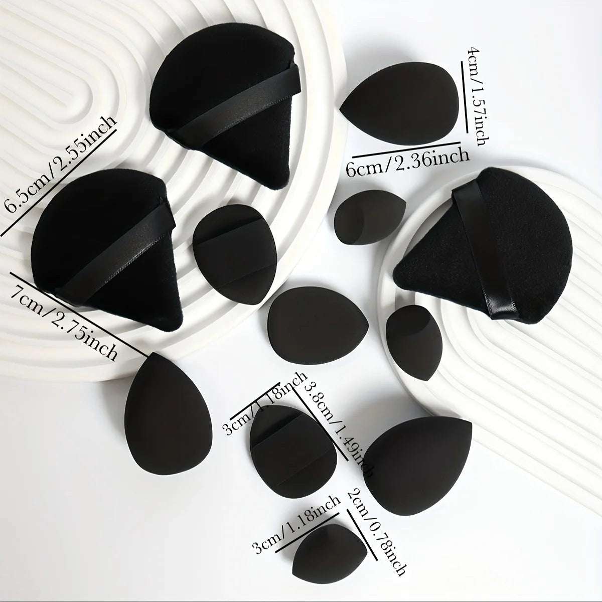 12-Piece All-Purpose Makeup Sponge Set, Made of 3 Loose Powder Puffs, 3 Mini Air Cushion Puffs, 3 Beauty Eggs and 3 Mini Beauty 12-Piece All-Purpose Makeup Sponge Set, Made of 3 Loose Powder Puffs, 3 Mini Air Cushion Puffs, 3 Beauty Eggs and 3 Mini Beauty