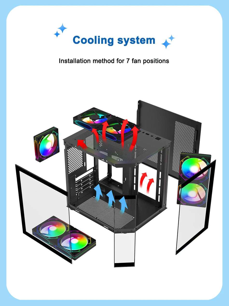 Power Train Star Realm M-ATX Desktop Computer Case Without Pillars Three Sided Glass Panoramic Sea View Room 240 Water Cooling Power Train Star Realm M-ATX Desktop Computer Case Without Pillars Three Sided Glass Panoramic Sea View Room 240 Water Cooling