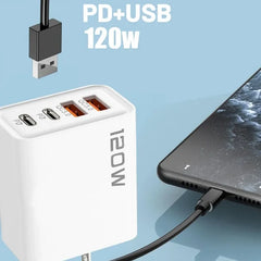 120W 4 Port USB Type C Charger Fast Charging Data Cable USB Phone Charger Adapter for Samsung IPhone Xiaomi Huawei Wall Charger 120W 4 Port USB Type C Charger Fast Charging Data Cable USB Phone Charger Adapter for Samsung IPhone Xiaomi Huawei Wall Charger