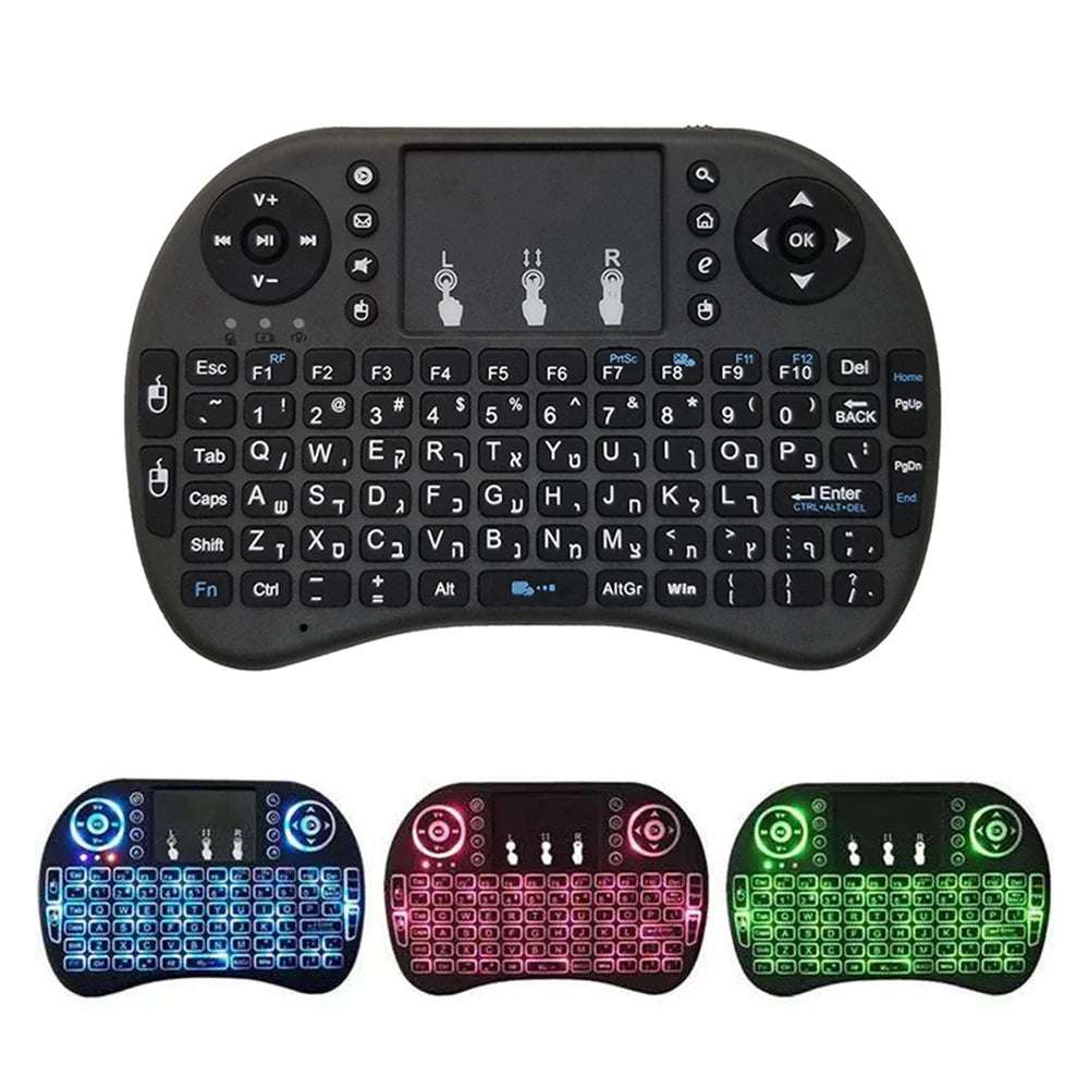 2.4G Mini Wireless Keyboard 3 Color Backlit I8 English Russian Air Mouse Touchpad Remote Control For Laptop TV BOX USB Receiver 2.4G Mini Wireless Keyboard 3 Color Backlit I8 English Russian Air Mouse Touchpad Remote Control For Laptop TV BOX USB Receiver