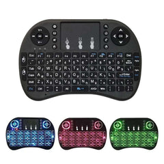 2.4G Mini Wireless Keyboard 3 Color Backlit I8 English Russian Air Mouse Touchpad Remote Control For Laptop TV BOX USB Receiver 2.4G Mini Wireless Keyboard 3 Color Backlit I8 English Russian Air Mouse Touchpad Remote Control For Laptop TV BOX USB Receiver
