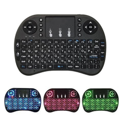 2.4G Mini Wireless Keyboard 3 Color Backlit I8 English Russian Air Mouse Touchpad Remote Control For Laptop TV BOX USB Receiver 2.4G Mini Wireless Keyboard 3 Color Backlit I8 English Russian Air Mouse Touchpad Remote Control For Laptop TV BOX USB Receiver