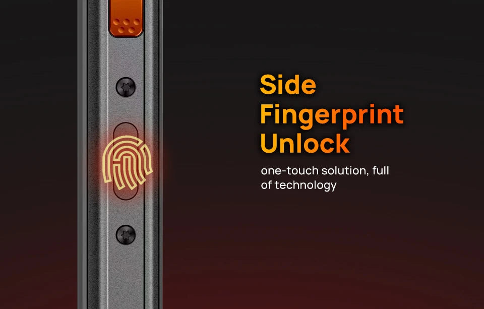 UNIWA rugged ATEX smartphone UAE side fingerprint unlock button highlighted on metal edge UNIWA rugged ATEX smartphone UAE side fingerprint unlock button highlighted on metal edge