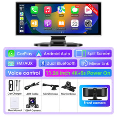 10/11.26 inch Dash Cam 4K Car DVR Wireless Carplay & Android Auto GPS Navigation Video Recorder Dashboard Dual Lens Wifi FM AUX 10/11.26 inch Dash Cam 4K Car DVR Wireless Carplay & Android Auto GPS Navigation Video Recorder Dashboard Dual Lens Wifi FM AUX