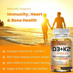 Vitamin K2 (MK7) with D3-5000 IU Supplement-120 Capsules, Immune Support Health, Bone Health, Cardiovascular Health Support Vitamin K2 (MK7) with D3-5000 IU Supplement-120 Capsules, Immune Support Health, Bone Health, Cardiovascular Health Support