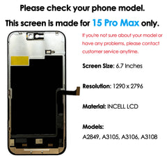 180days Warranty incell LCD For iPhone 15 Pro Max Display Touch Screen Replacement Phone Mobile Digitizer Assembly Wholesale 180days Warranty incell LCD For iPhone 15 Pro Max Display Touch Screen Replacement Phone Mobile Digitizer Assembly Wholesale