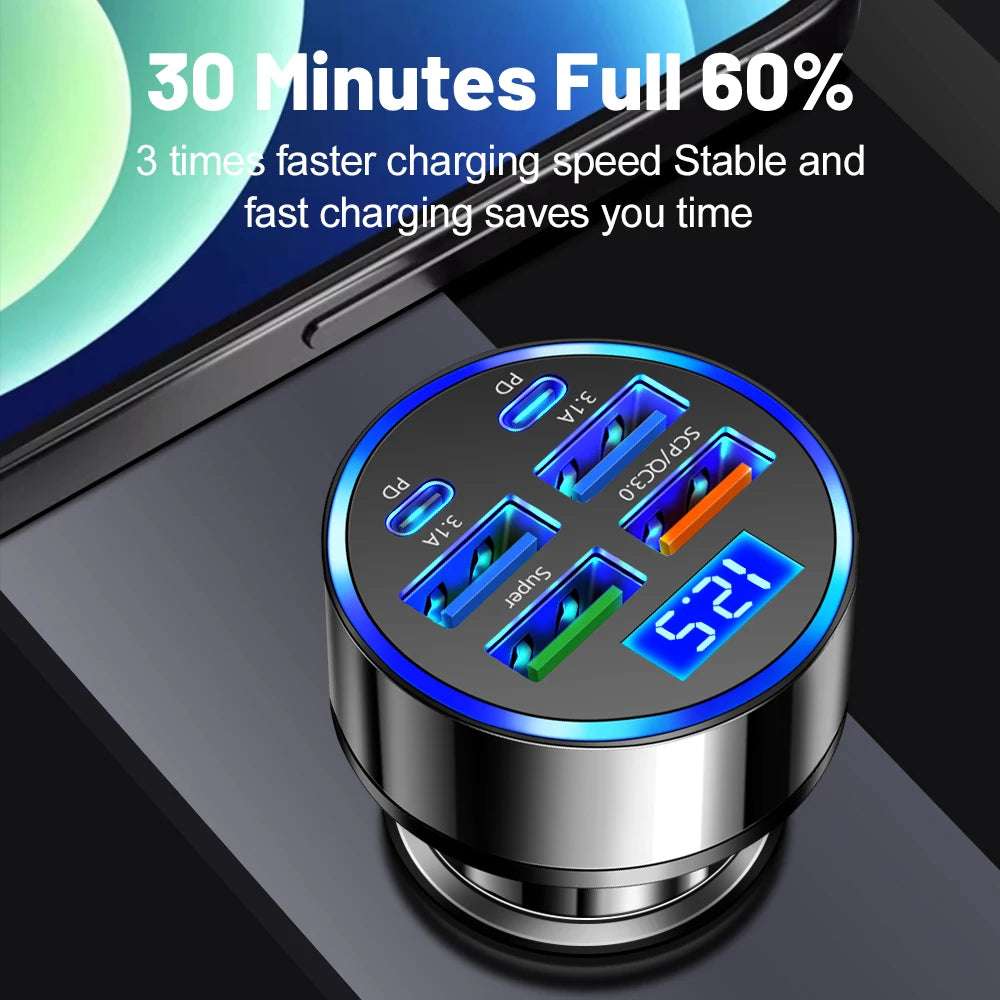 100W 6 Ports Car Charger Fast Charging PD QC3.0 USB C Car Phone Charger Type C Adapter in Car For iPhone Samsung Huawei Xiaomi 100W 6 Ports Car Charger Fast Charging PD QC3.0 USB C Car Phone Charger Type C Adapter in Car For iPhone Samsung Huawei Xiaomi