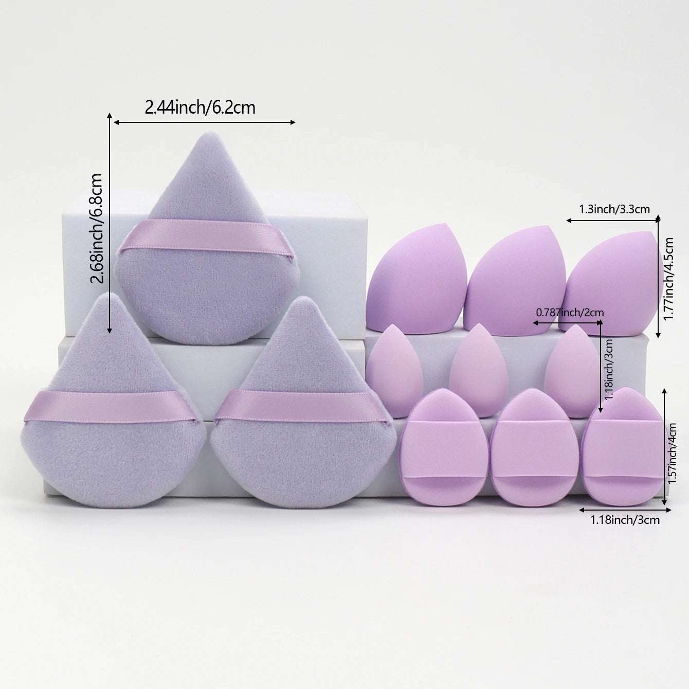 12-Piece All-Purpose Makeup Sponge Set, Made of 3 Loose Powder Puffs, 3 Mini Air Cushion Puffs, 3 Beauty Eggs and 3 Mini Beauty 12-Piece All-Purpose Makeup Sponge Set, Made of 3 Loose Powder Puffs, 3 Mini Air Cushion Puffs, 3 Beauty Eggs and 3 Mini Beauty