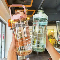 2L Water Bottle Portable Straw Plastic Water Cup for Outdoor Sports Fitness Adult High Value Big Fat Cup with Time Marker 2L Water Bottle Portable Straw Plastic Water Cup for Outdoor Sports Fitness Adult High Value Big Fat Cup with Time Marker