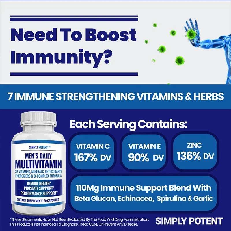 Daily Multivitamin for Men, for Prostate Energy Concentration Metabolism Immunity Vitamins: A C D E (B1 B2 B3 B5 B6 B7 B9 B12) Daily Multivitamin for Men, for Prostate Energy Concentration Metabolism Immunity Vitamins: A C D E (B1 B2 B3 B5 B6 B7 B9 B12)
