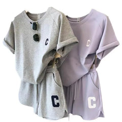  2 Piece Set Women Summer Loose Short Sleeve T-Shirt Casual Shorts Sports Print Letter Casual Suit Large Size Short Pajamas  2 Piece Set Women Summer Loose Short Sleeve T-Shirt Casual Shorts Sports Print Letter Casual Suit Large Size Short Pajamas