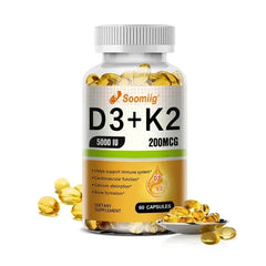 Vitamin D3 5000IU and 200 Mcg Vitamin K2 (MK-7) Capsules for Calcium Absorption, Bone Regeneration, Immune Support, Easy To Melt Vitamin D3 5000IU and 200 Mcg Vitamin K2 (MK-7) Capsules for Calcium Absorption, Bone Regeneration, Immune Support, Easy To Melt