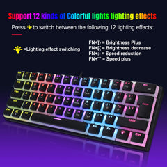 60% wired gaming keyboard, RGB backlight ultra compact mini keyboard, waterproof small compact 61 key keyboard for pc/Mac gamers 60% wired gaming keyboard, RGB backlight ultra compact mini keyboard, waterproof small compact 61 key keyboard for pc/Mac gamers