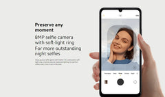 Xiaomi Redmi 13C global version smartphone held in hand showing selfie on screen highlighting 8MP soft light selfie camera Xiaomi Redmi 13C global version smartphone held in hand showing selfie on screen highlighting 8MP soft light selfie camera