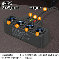 12V/24V Car Cigarette Lighter Adapter New 4-Socket 3.1A Charger Charger USB Car USB+QC3.0+PD3.1A Accessories Port USB 120W 12V/24V Car Cigarette Lighter Adapter New 4-Socket 3.1A Charger Charger USB Car USB+QC3.0+PD3.1A Accessories Port USB 120W
