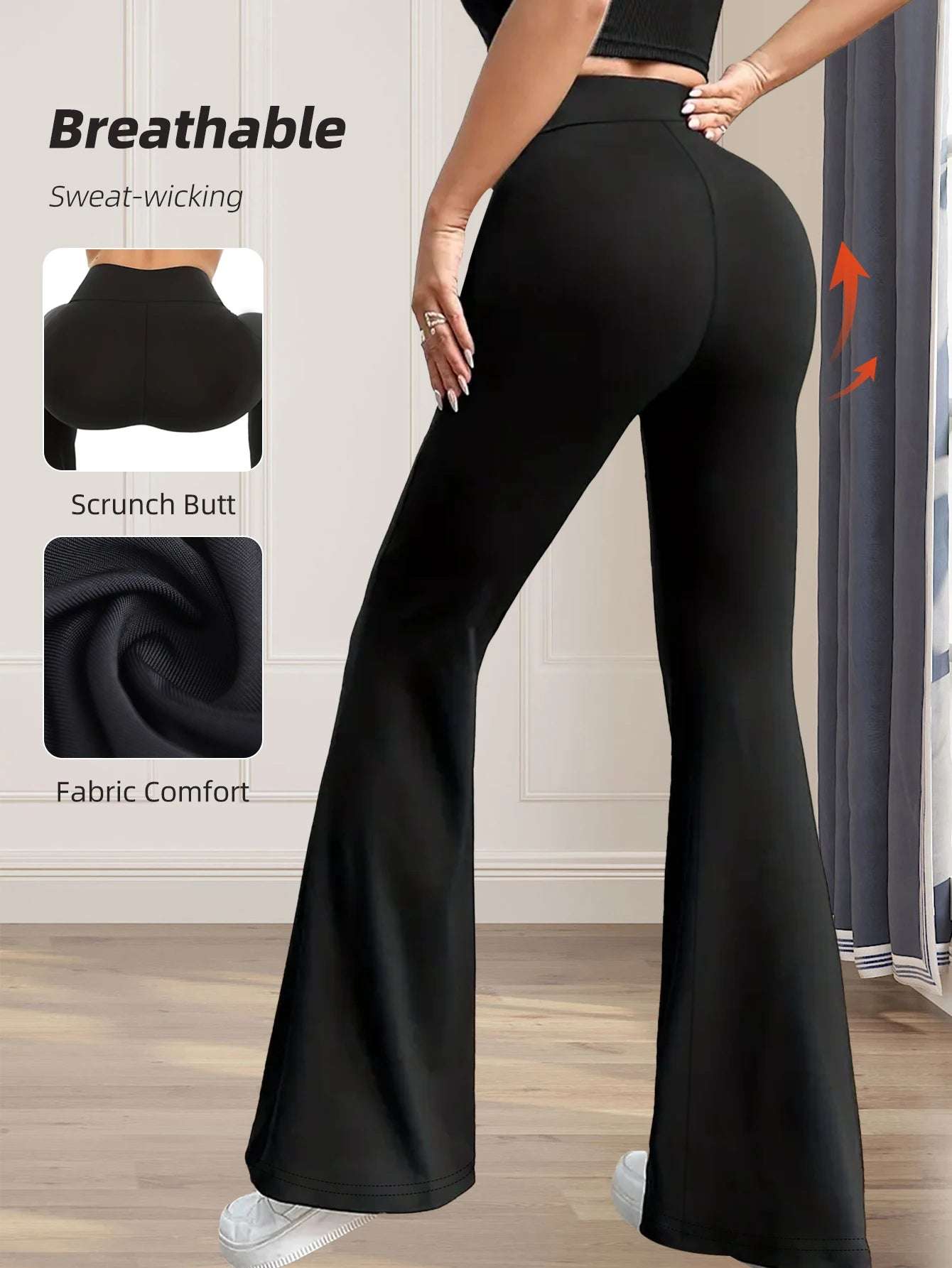 Women's spring and summer high waisted tight fitting flared pants, slim leg long black pants, thin wide leg pants for slim women Women's spring and summer high waisted tight fitting flared pants, slim leg long black pants, thin wide leg pants for slim women