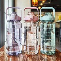 2L Water Bottle Portable Straw Plastic Water Cup for Outdoor Sports Fitness Adult High Value Big Fat Cup with Time Marker 2L Water Bottle Portable Straw Plastic Water Cup for Outdoor Sports Fitness Adult High Value Big Fat Cup with Time Marker
