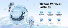 سماعات أذن T8 PRO Tws بلوتوث شفافة مع شاشة رقمية LED لاسلكية داخل الأذن لسماعات Xiaomi Huawei iPhone سماعات أذن T8 PRO Tws بلوتوث شفافة مع شاشة رقمية LED لاسلكية داخل الأذن لسماعات Xiaomi Huawei iPhone