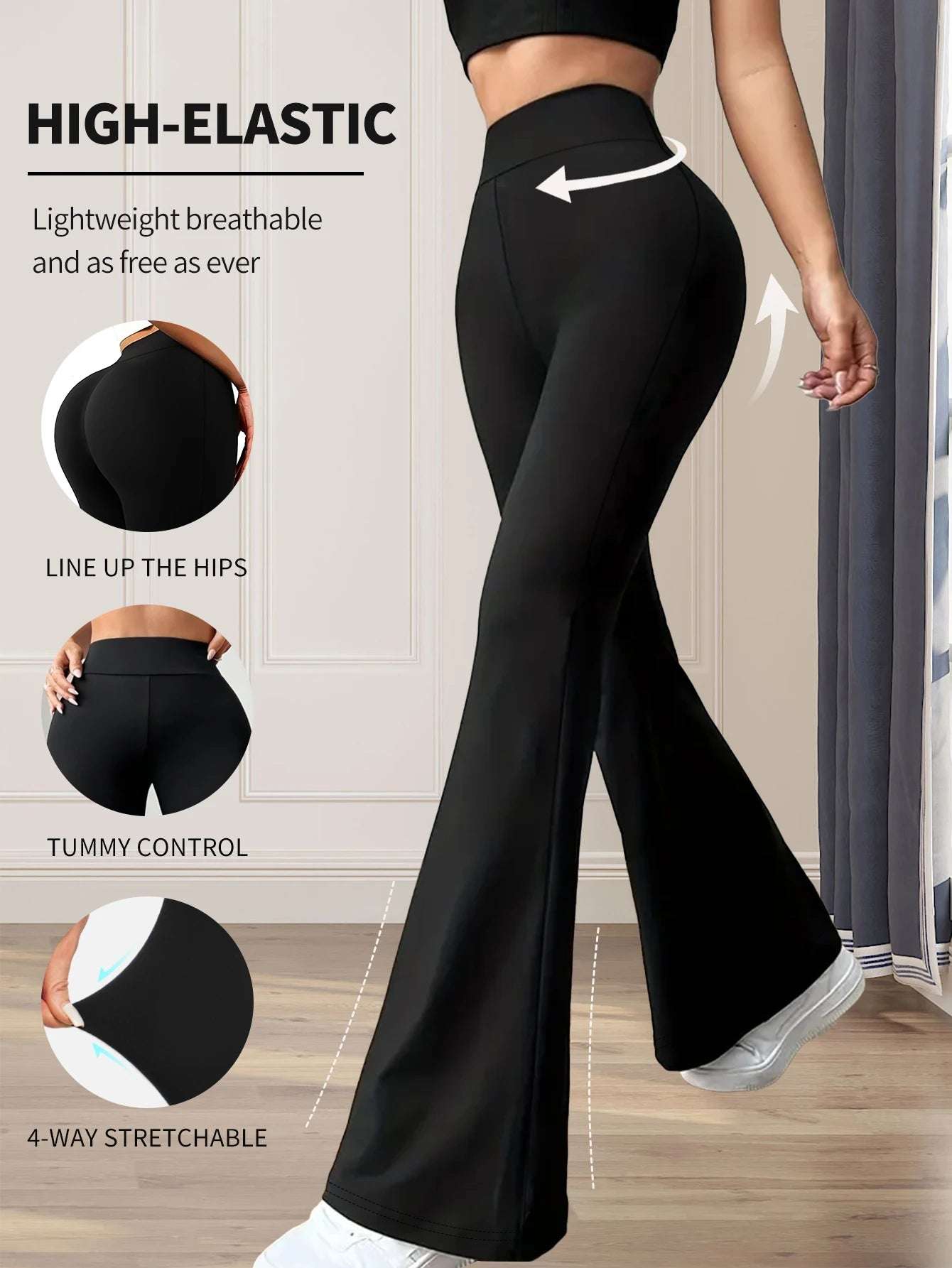 Women's spring and summer high waisted tight fitting flared pants, slim leg long black pants, thin wide leg pants for slim women Women's spring and summer high waisted tight fitting flared pants, slim leg long black pants, thin wide leg pants for slim women