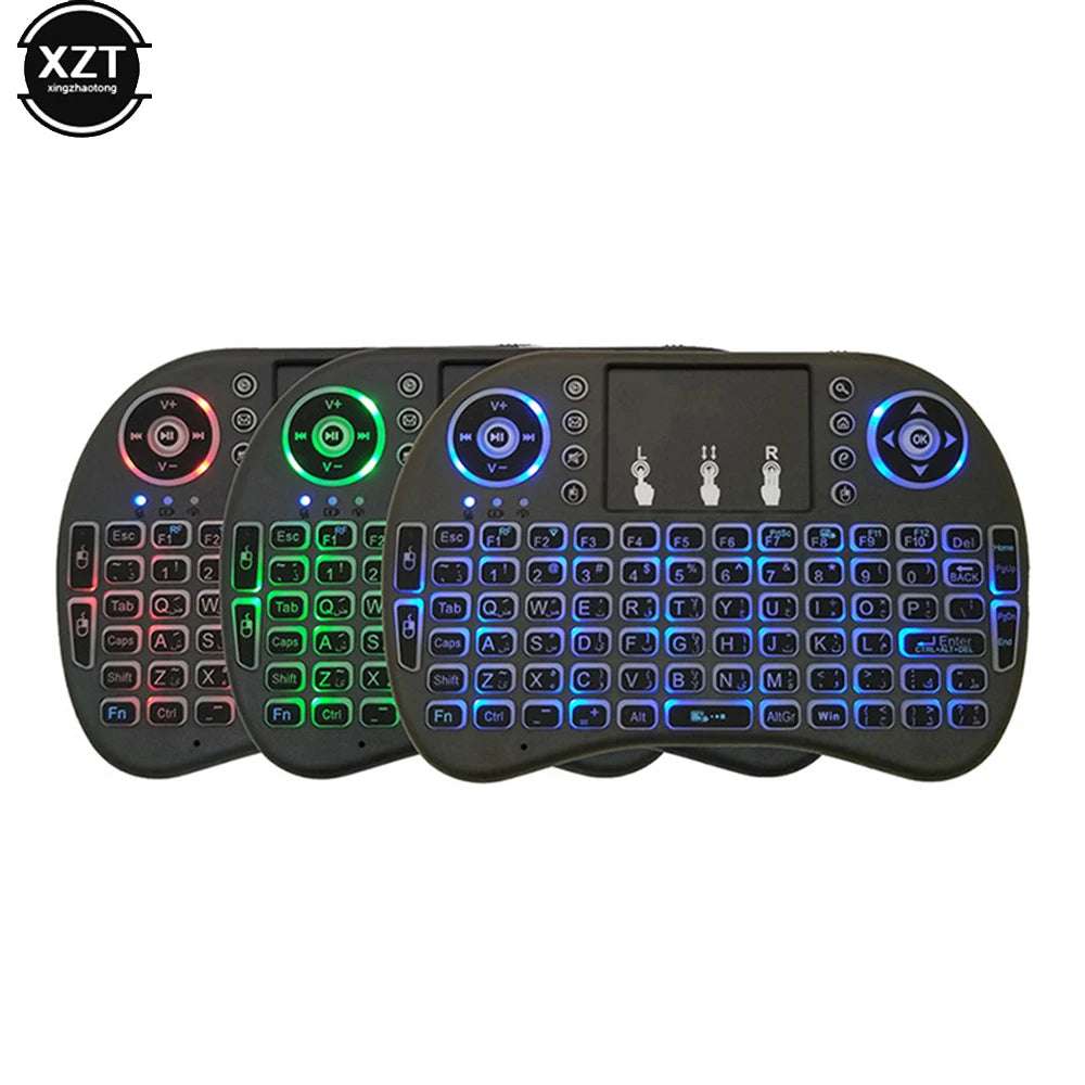 2.4G Mini Wireless Keyboard 3 Color Backlit I8 English Russian Air Mouse Touchpad Remote Control For Laptop TV BOX USB Receiver 2.4G Mini Wireless Keyboard 3 Color Backlit I8 English Russian Air Mouse Touchpad Remote Control For Laptop TV BOX USB Receiver