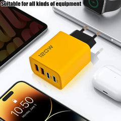 120W Fast Charging 4 Ports Mobile Phone Charger QC3.0 USB Type C Chargers Dual PD Wall Adapter EU/US/UK Plug for iPhone15 Xiaomi 120W Fast Charging 4 Ports Mobile Phone Charger QC3.0 USB Type C Chargers Dual PD Wall Adapter EU/US/UK Plug for iPhone15 Xiaomi