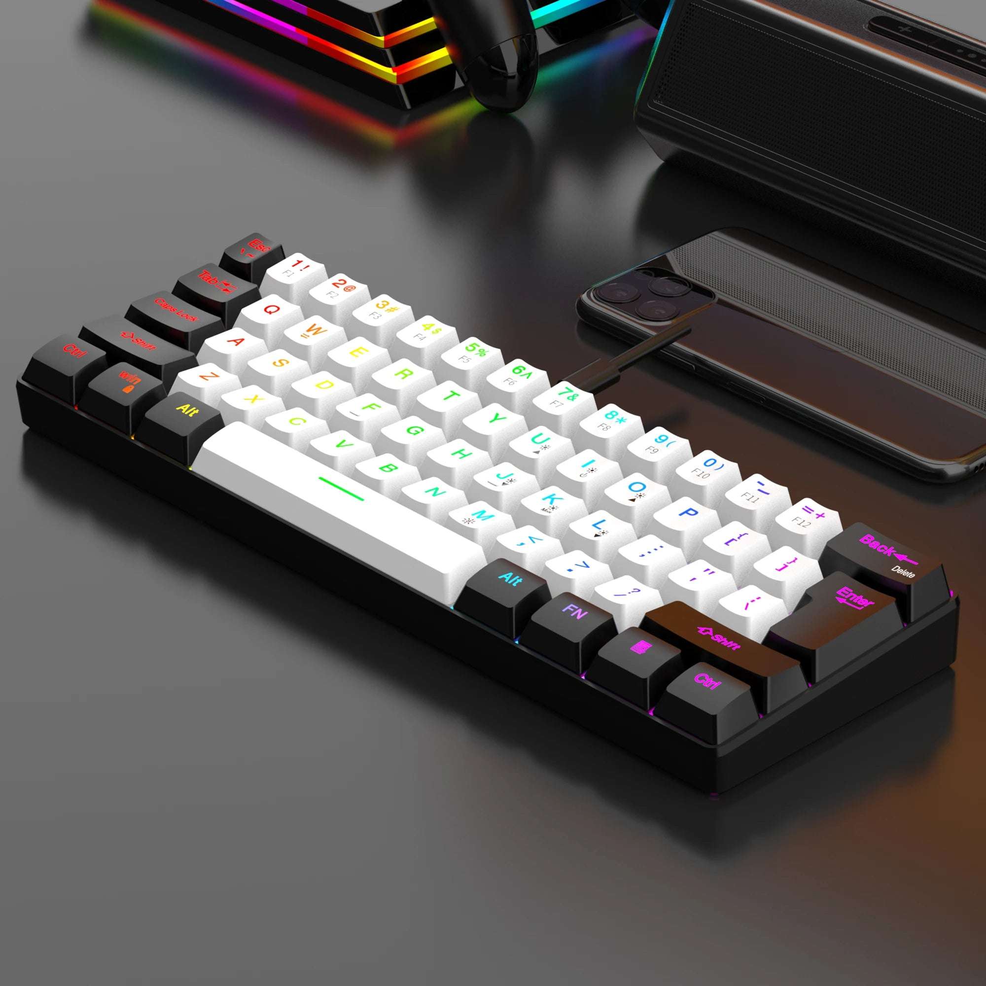 60% wired gaming keyboard, RGB backlight ultra compact mini keyboard, waterproof small compact 61 key keyboard for pc/Mac gamers 60% wired gaming keyboard, RGB backlight ultra compact mini keyboard, waterproof small compact 61 key keyboard for pc/Mac gamers