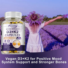 كبسولات فيتامين د3 بتركيز 5000 وحدة دولية وفيتامين ك2 بتركيز 200 ميكروجرام (MK-7) لامتصاص الكالسيوم وتجديد العظام ودعم المناعة، سهلة الذوبان كبسولات فيتامين د3 بتركيز 5000 وحدة دولية وفيتامين ك2 بتركيز 200 ميكروجرام (MK-7) لامتصاص الكالسيوم وتجديد العظام ودعم المناعة، سهلة الذوبان