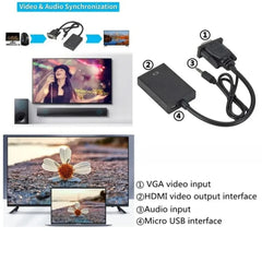 VGA to HDMI Converter Adapter 1080P VGA Male to HDMI Female Adapter Cable With 3.5mm Audio Output  for PC Laptop HDTV Projector VGA to HDMI Converter Adapter 1080P VGA Male to HDMI Female Adapter Cable With 3.5mm Audio Output  for PC Laptop HDTV Projector
