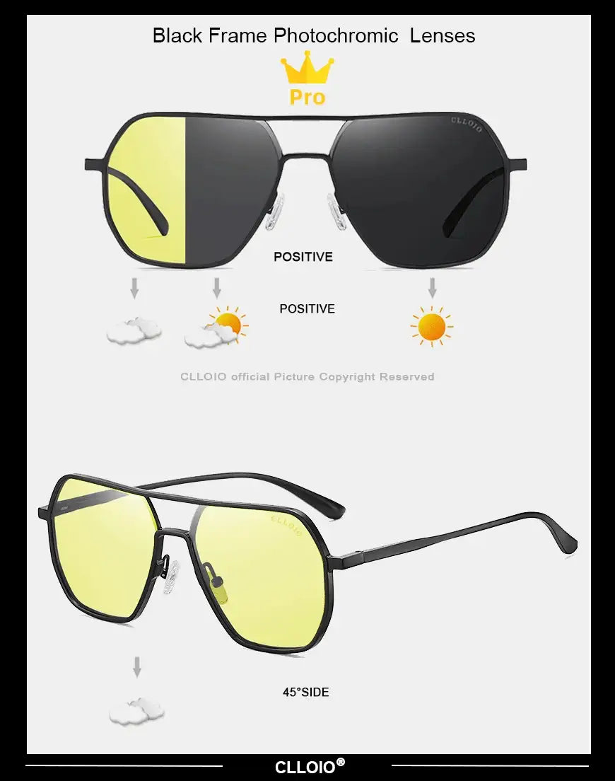 CLLOIO Anti-glare Day Night Vision Glasses Men Women Polarized Driving Sun Glasses Square Aluminum Photochromic Sunglasses UV400 CLLOIO Anti-glare Day Night Vision Glasses Men Women Polarized Driving Sun Glasses Square Aluminum Photochromic Sunglasses UV400