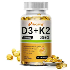 Vitamin D3 5000IU and 200 Mcg Vitamin K2 (MK-7) Capsules for Calcium Absorption, Bone Regeneration, Immune Support, Easy To Melt Vitamin D3 5000IU and 200 Mcg Vitamin K2 (MK-7) Capsules for Calcium Absorption, Bone Regeneration, Immune Support, Easy To Melt