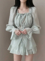 「MD」Spring Faion Women's Long Sve Sun Protection irt Top High Waist orts Set Ele Commute Sle A-Line Skirt 「MD」Spring Faion Women's Long Sve Sun Protection irt Top High Waist orts Set Ele Commute Sle A-Line Skirt