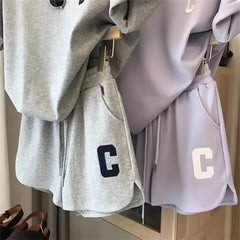  2 Piece Set Women Summer Loose Short Sleeve T-Shirt Casual Shorts Sports Print Letter Casual Suit Large Size Short Pajamas  2 Piece Set Women Summer Loose Short Sleeve T-Shirt Casual Shorts Sports Print Letter Casual Suit Large Size Short Pajamas
