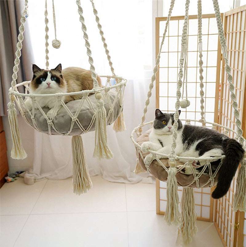 New Pet Hammock Cat Swing Hand Woven Cotton Rope Cats Hanging Basket  Kitten Hanging String Den Indoor Pend Nest Pets Supplies New Pet Hammock Cat Swing Hand Woven Cotton Rope Cats Hanging Basket  Kitten Hanging String Den Indoor Pend Nest Pets Supplies