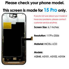 180days Warranty incell LCD For iPhone 15 Pro Display Touch Screen Replacement Phone Mobile Digitizer Assembly Repair Wholesale 180days Warranty incell LCD For iPhone 15 Pro Display Touch Screen Replacement Phone Mobile Digitizer Assembly Repair Wholesale